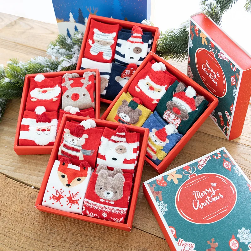 

2022 рождественские женские хлопковые носки, женские чулки, мультяшный Рождественский милый Санта-Клаус Олень Медведь, новогодние подарки, 4 ...