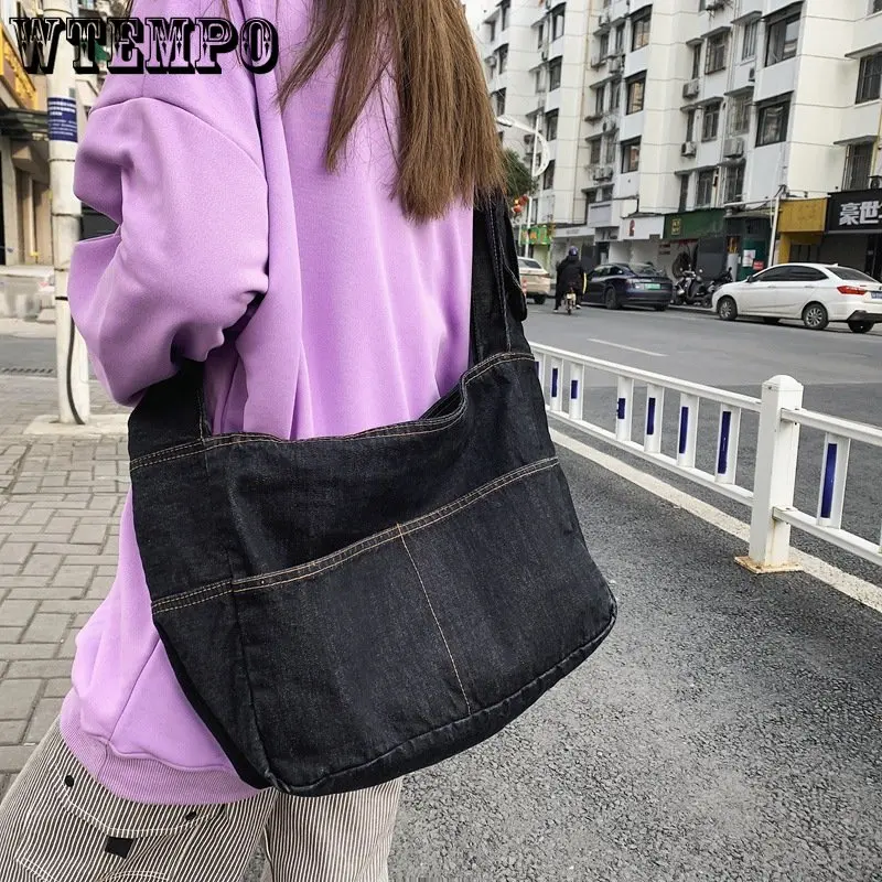 Denim Women's Bag New Eco Reusable Ladies Handbags Canvas Shopping Travel Shoulder Bags Unisex Jeans Crossbody Bag Shoppers