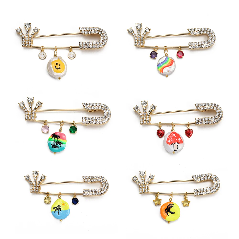 

Gold plated Crown Brooch Drip Oil Mushroom Rainbow Shell Pendant Bohemian Jewelry Accessories Gift Stylish Luxury Zircon Pins