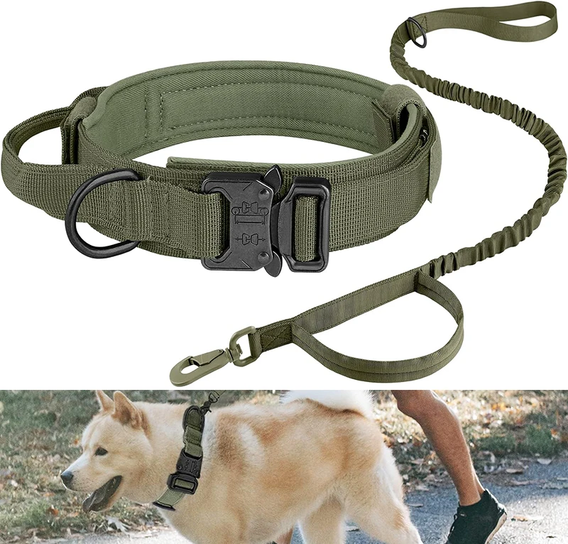 

Pet Collars and Leash set Metal Buckle Collar Adjustable Duarable Nylon Harnesses For Tactical Dog Training Walking Hunting