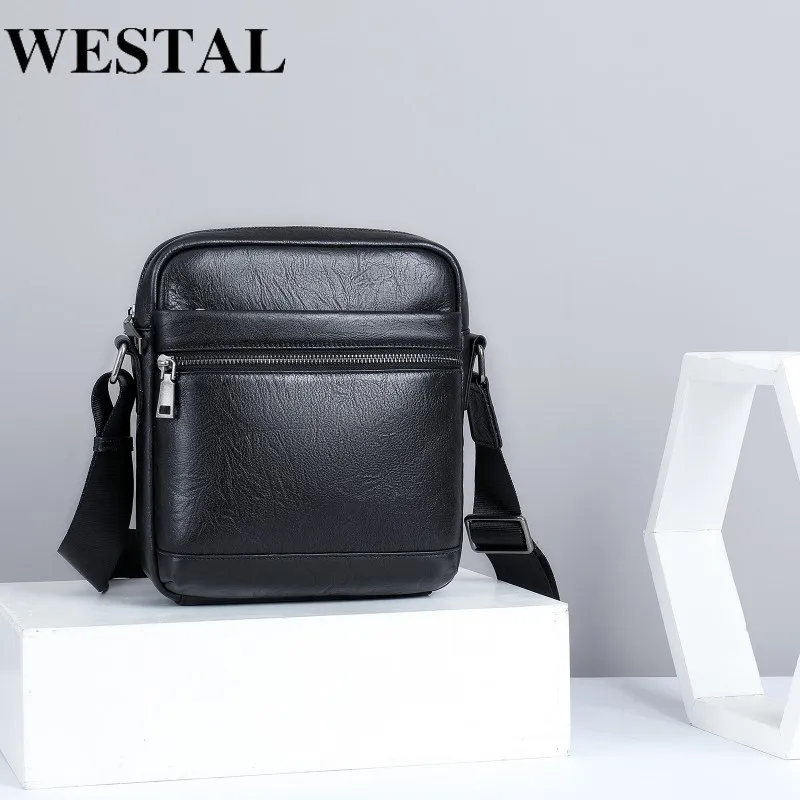 WESTAL Genuine Leather Messenger Bags Men's Shoulder Bag Black Crossbody Bags for Men Leather Man Handbags Men's Designer Bags