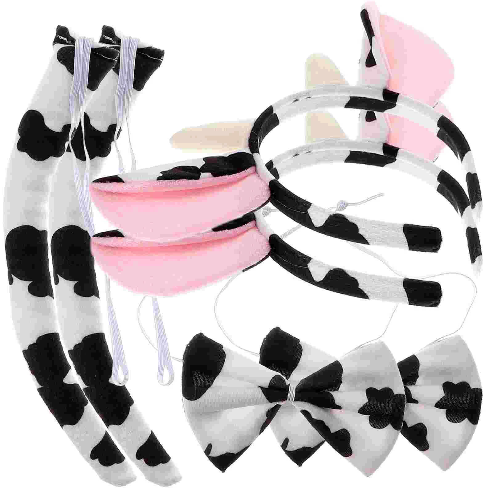 

3Pcs in 1 Set Cow Horns Headbands Tails Bow Ties Animals Hoops for Birthday Party Halloween