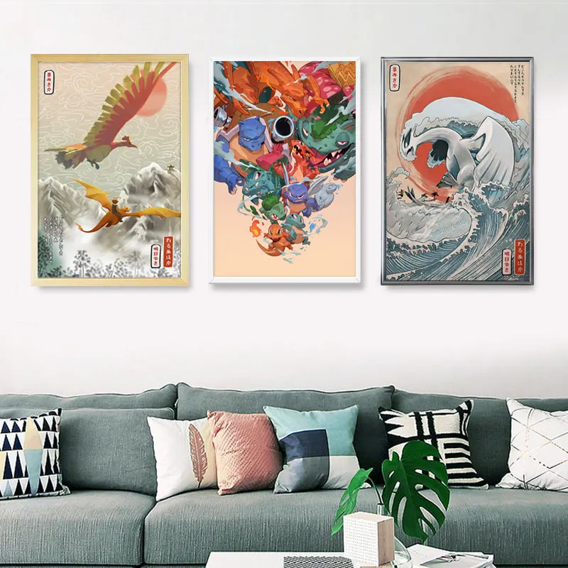 

Japanese Anime Peripheral Pokemon Charizard Fenghuang Vintage Poster for Wall Landscape Decor Art Canvas Painting for Baby Gifts