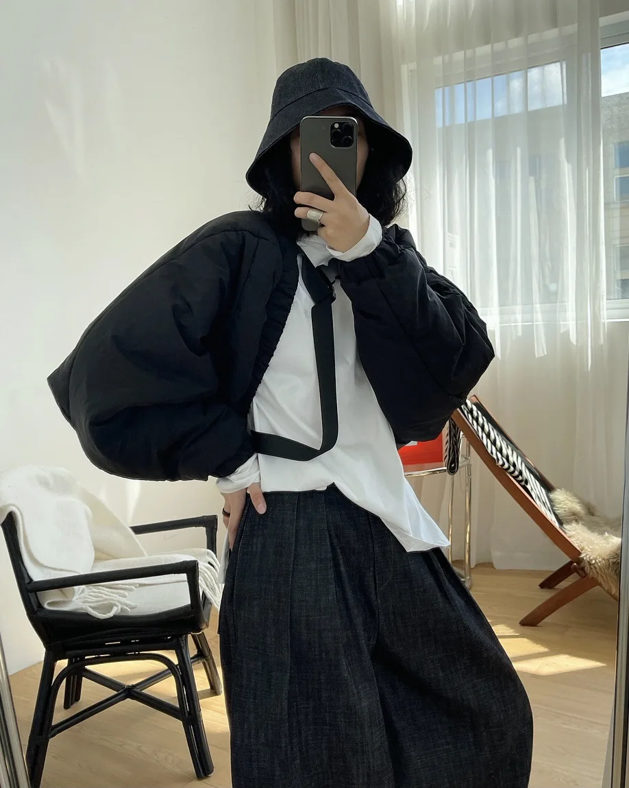 2022 Ladies Winter Fashion Loose Casual Cotton Coat Lightweight Design Shawl Style Solid Color Warm Short Jacket Women