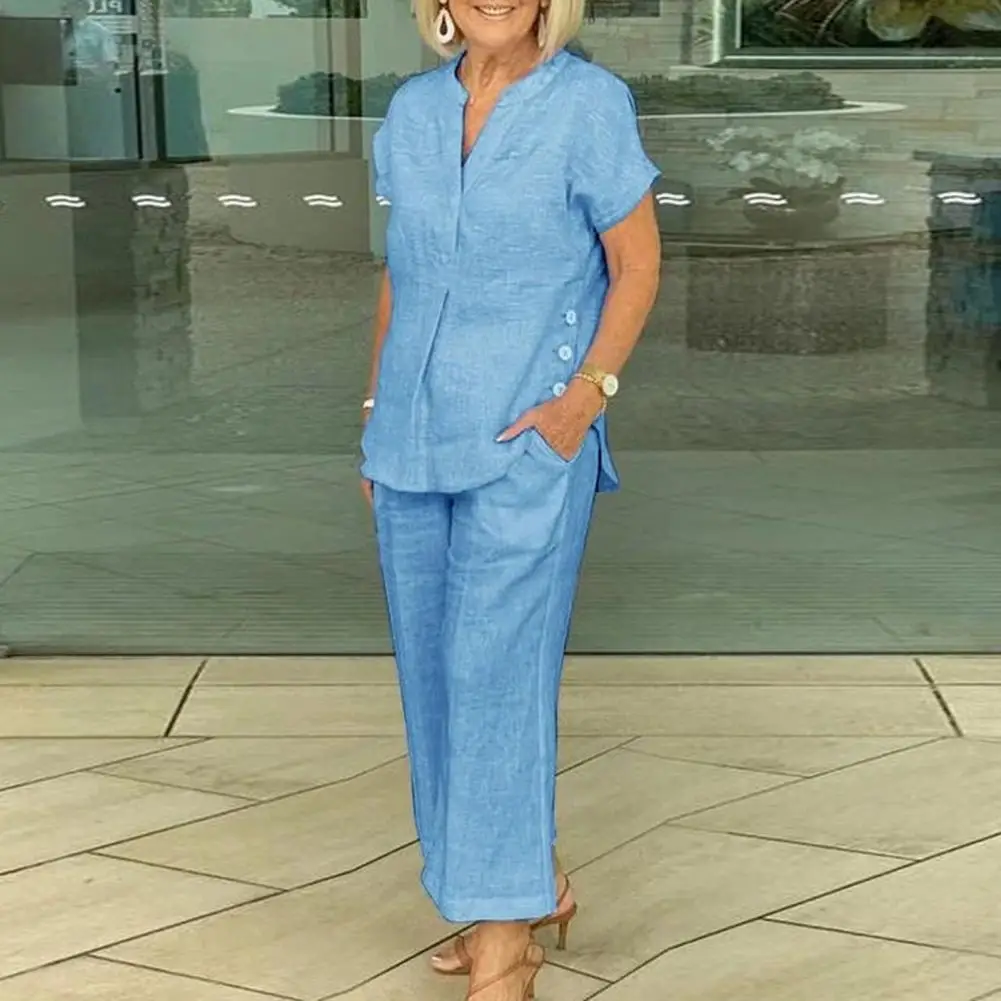 Женская блузка и брюки комплект из двух предметов с коротким рукавом на