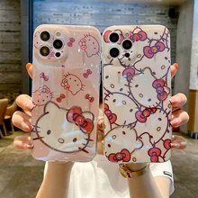 Sanrio Hello Kitty Cute Cartoon Phone Cases For iPhone 11 Pro Max 12 Mini XR XS MAX 8 X 7 SE Girls Blu-ray Anti-drop Soft Cover