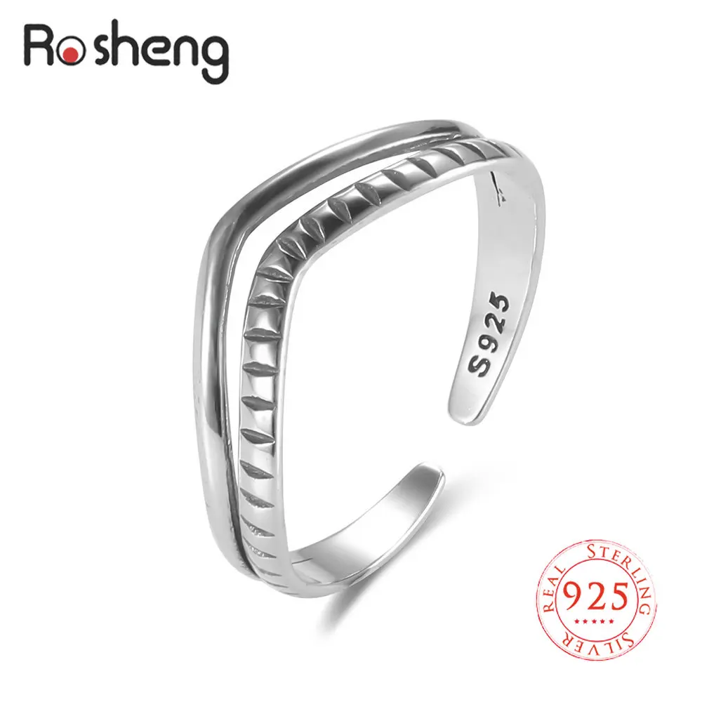 

New Real 925 Sterling Silver Hollow Opening Finger Rings Jewelry Thai Silver Not Allergic Personality for Women Men Adjustable