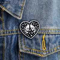 black heart skull enamel brooch double skull starry sky couple pin clothe backpack punk badge gothic couple jewelry friends gift