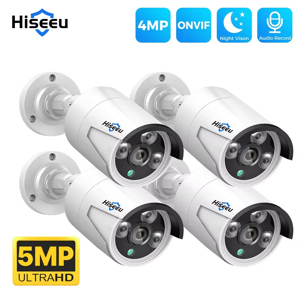 Водонепроницаемое наружное кабельное наблюдение Hiseeu 4MP 5MP POE