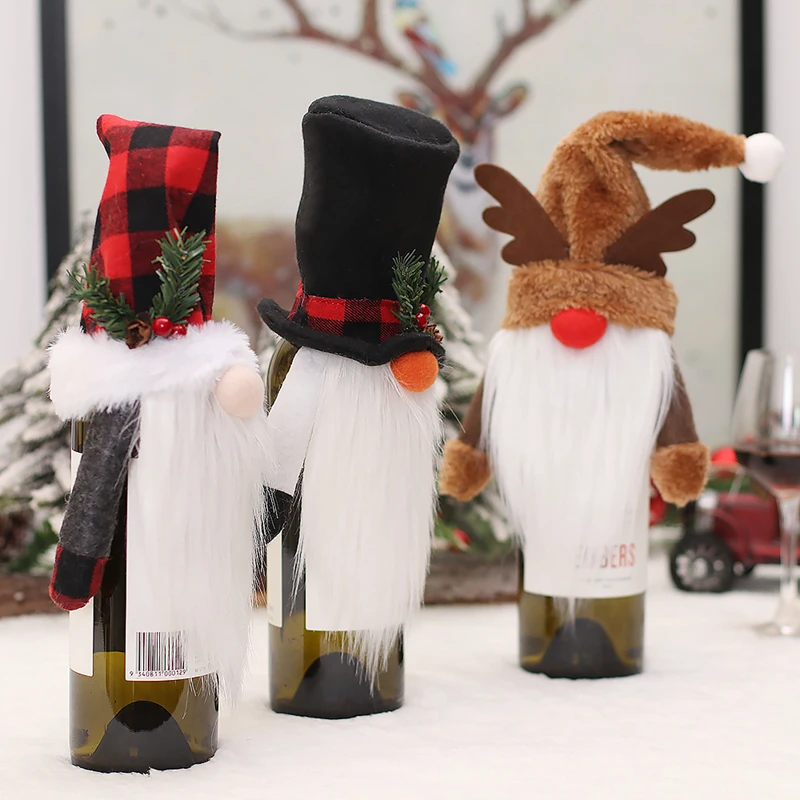 

LuanQI Pointed Hat Top Hat Faceless Doll Wine Bottle Cover Merry Christmas Decoration for Home Happy New Year 2023 Ornament