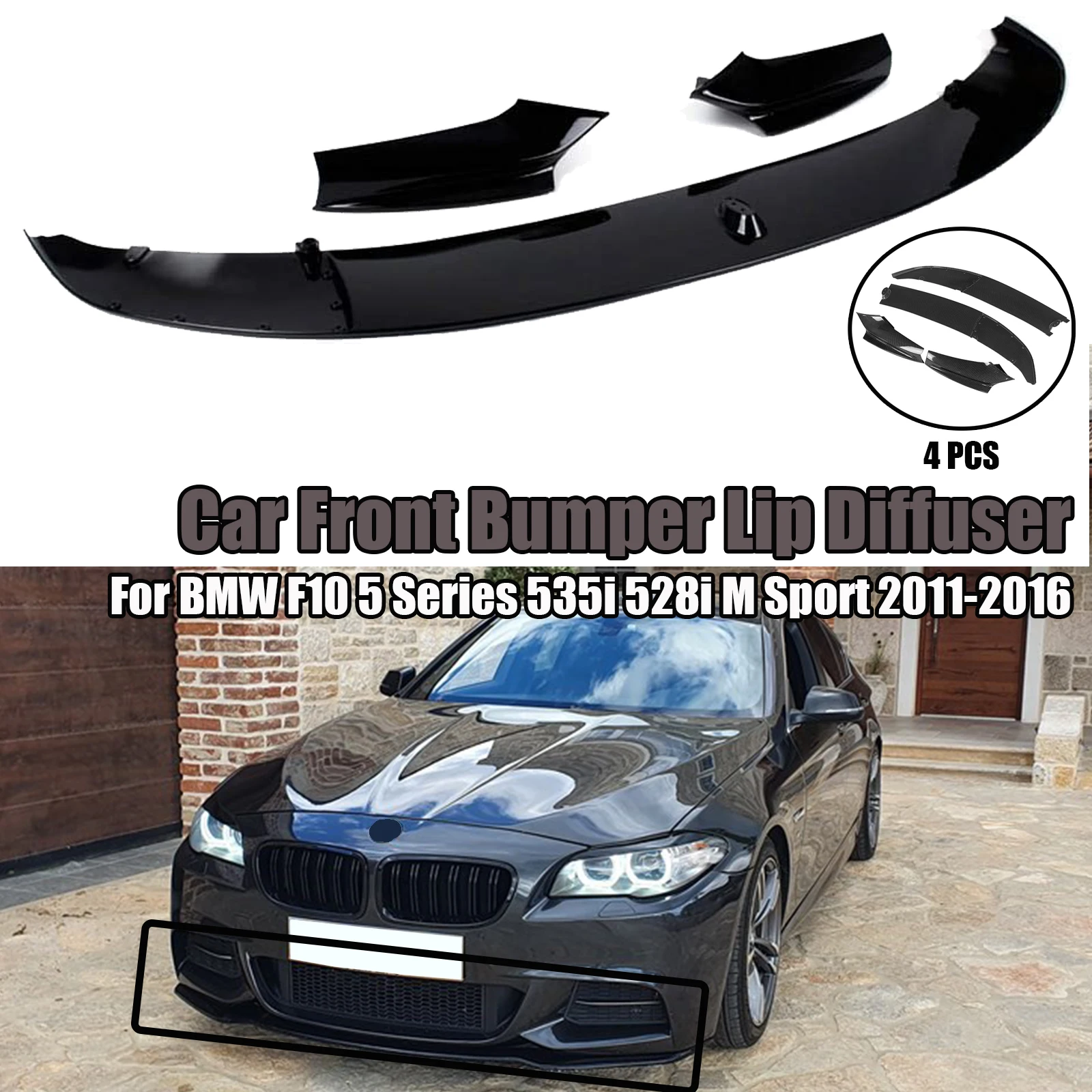 

Для BMW F10 5 серии 535i 528i M Sport 2011-2016 автомобильные передние бамперы разветвители диффузор Комплект кузова фартуки отделка глянцевый черный
