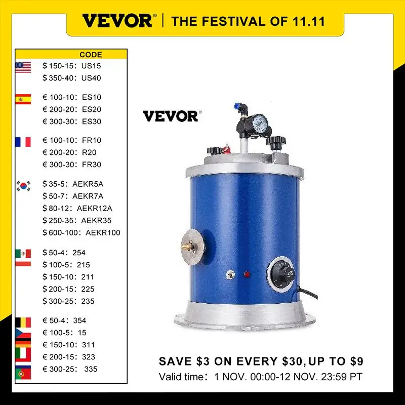 

VEVOR 500W Round Wax Injector Wax Casting Machine 5.5Lbs Tank for Jewelry Vacuum Injecting Double Nozzle with Pressure Regulator