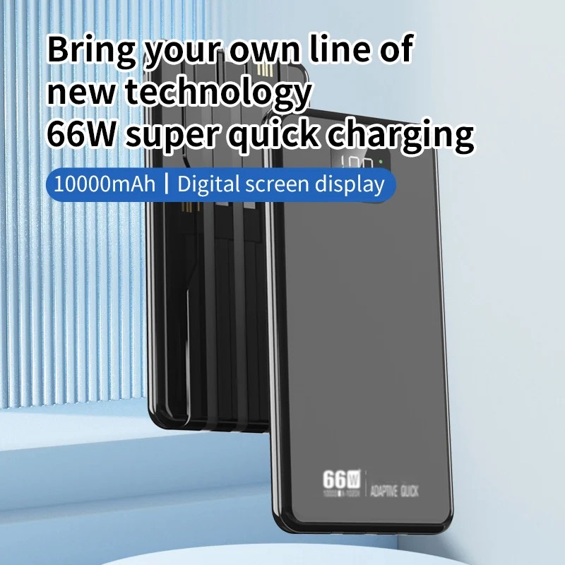 

66W Portable Battery Charger 10000mAh Power Bank, Built-in cable quick charging USB Charger Suitable For Android/iPhone