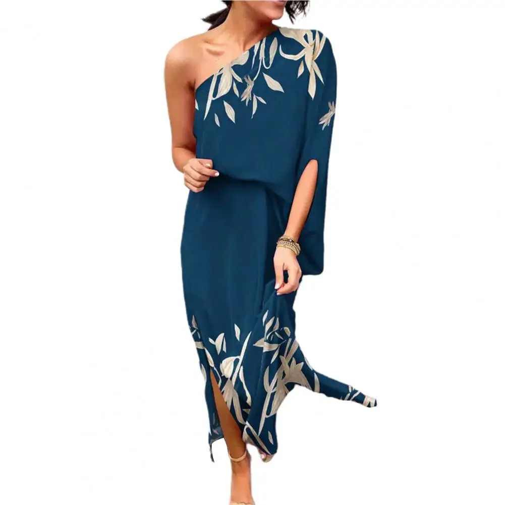 

Women Dress Elegant Party Dress Gradient High Split One Sleeve High Split One Shoulder Banquet Dress Summer Long Dresses Women