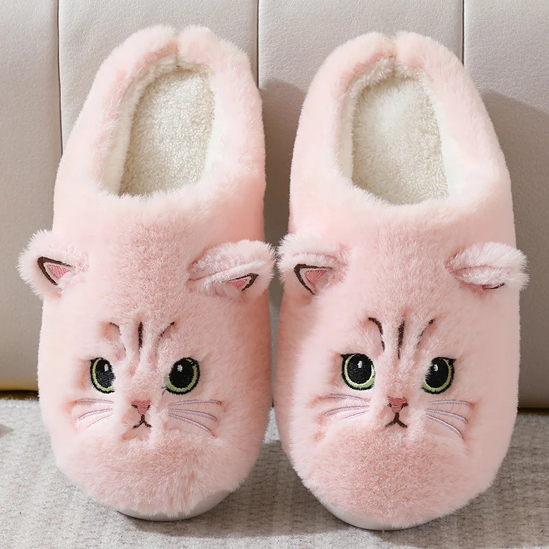 

New Winter Women Lovely Cat Plush Slippers Warm Shoes Slides Cute Cartoon Cat Fuzzy Slippers Men Soft Footwear Home Cotton Shoes