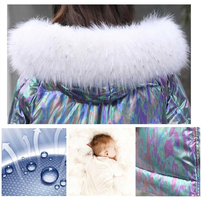 Hooded Fur Collar Women's Parka 2022 Winter New Mid-Length Jackets Shiny Glossy Down Padded Outwear Long Sleeve Female Fashion