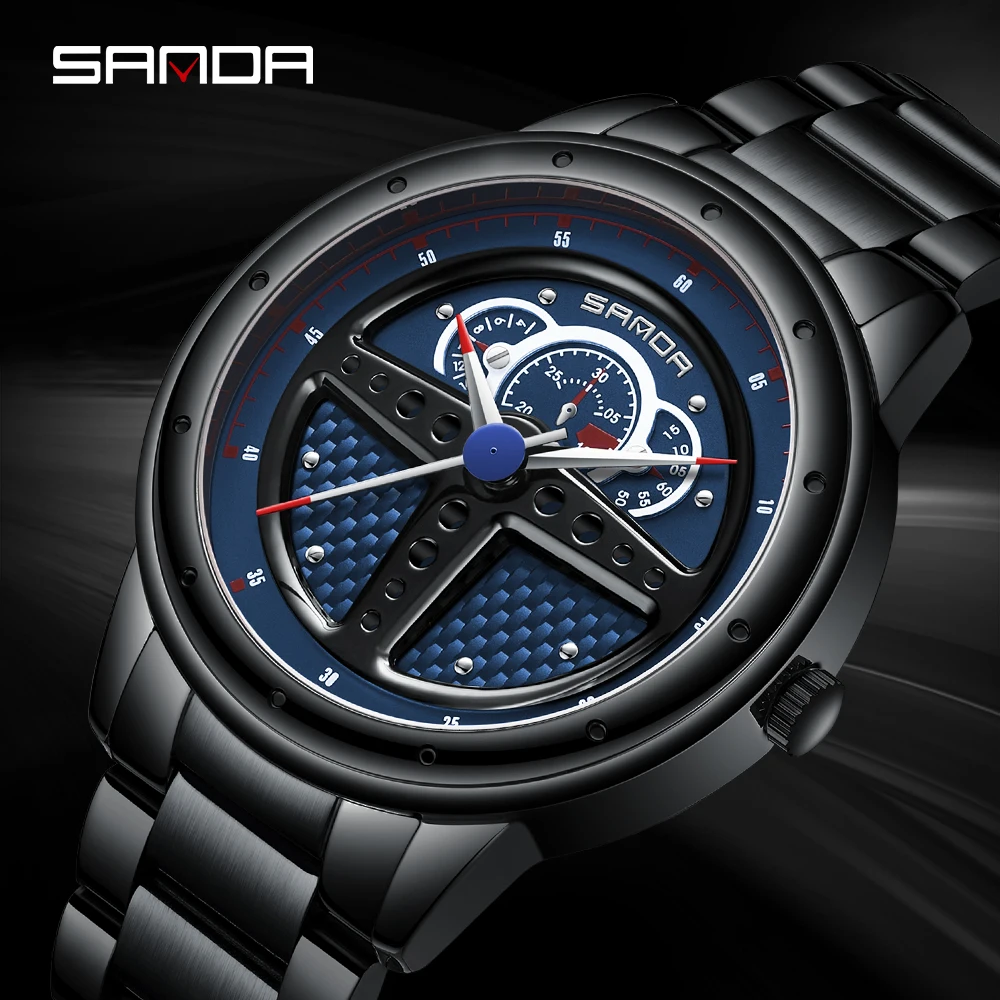 SANDA 2022 Роскошные модные стальные мужские часы водонепроницаемые кварцевые
