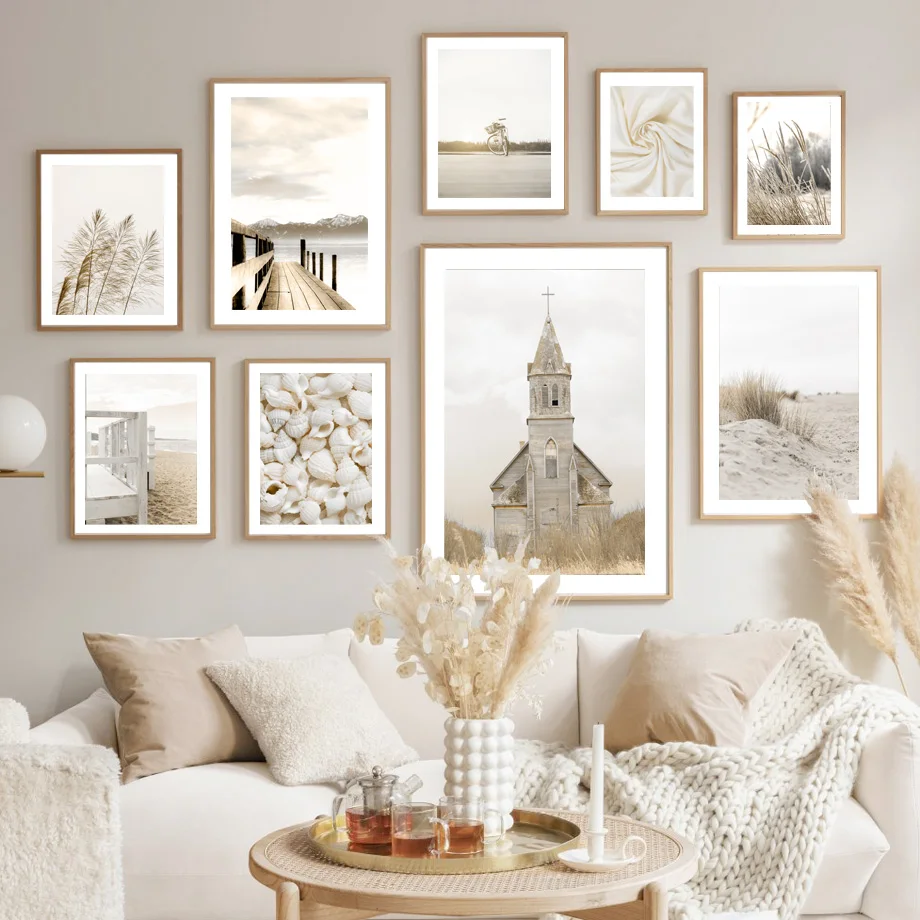 Настенные художественные принты христианская церковь трава велосипед озеро