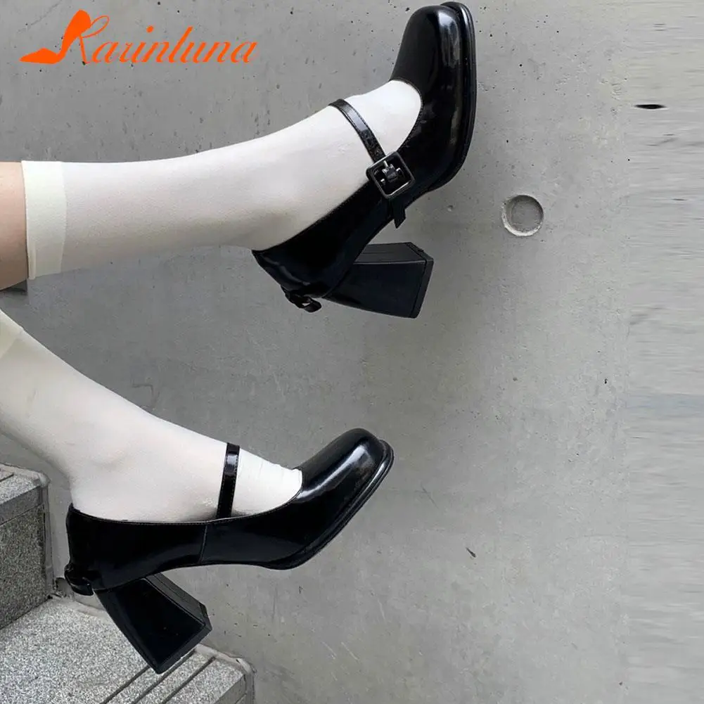 

Chunky Heeled Mary Jean Pumps 2023 New Fashion Korean Style Sweet Cute Women Pumps Spring Summer Buckle Strap Element Pumps