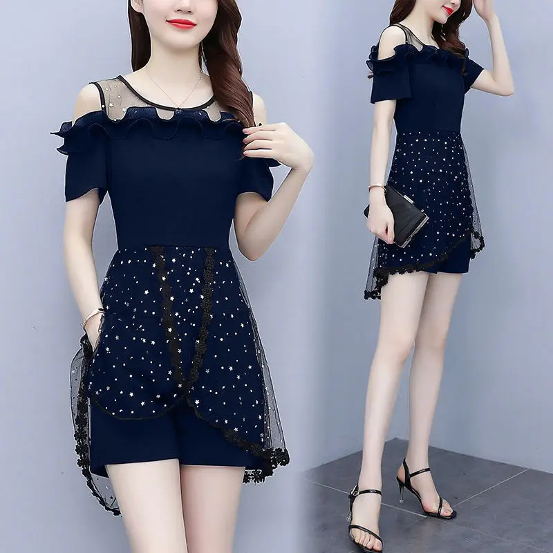 

Summer 2022 Woman Two Piece Loose Set Female Two Piece Sets Ladies Fashion Short-sleeved T-shirt and Short Clothing Sets A60