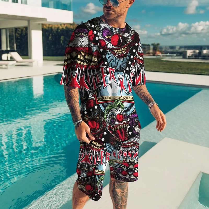 2023 Personality Harajuku 3D Cool T-shirt Shorts Suit Suit Men Oversized Cloth Tracksuit New Summer Men T-shirt Suit 3D Printed