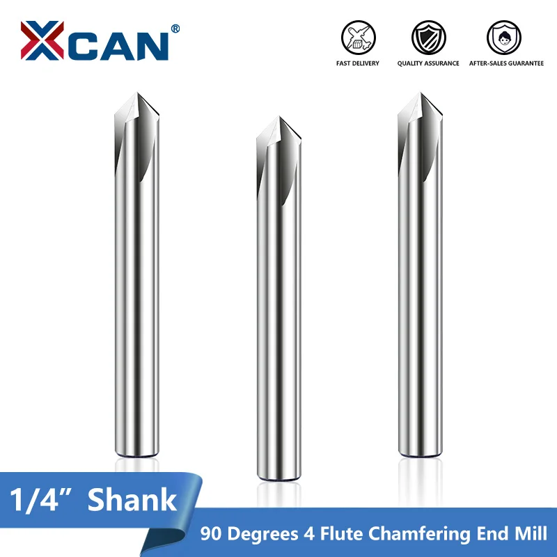 

XCAN 1/4'' Shank Router Bit 4 Flute Milling Cutter Chamfering End Mill 90 Degrees CNC Machine Chamfer Mill for Metal