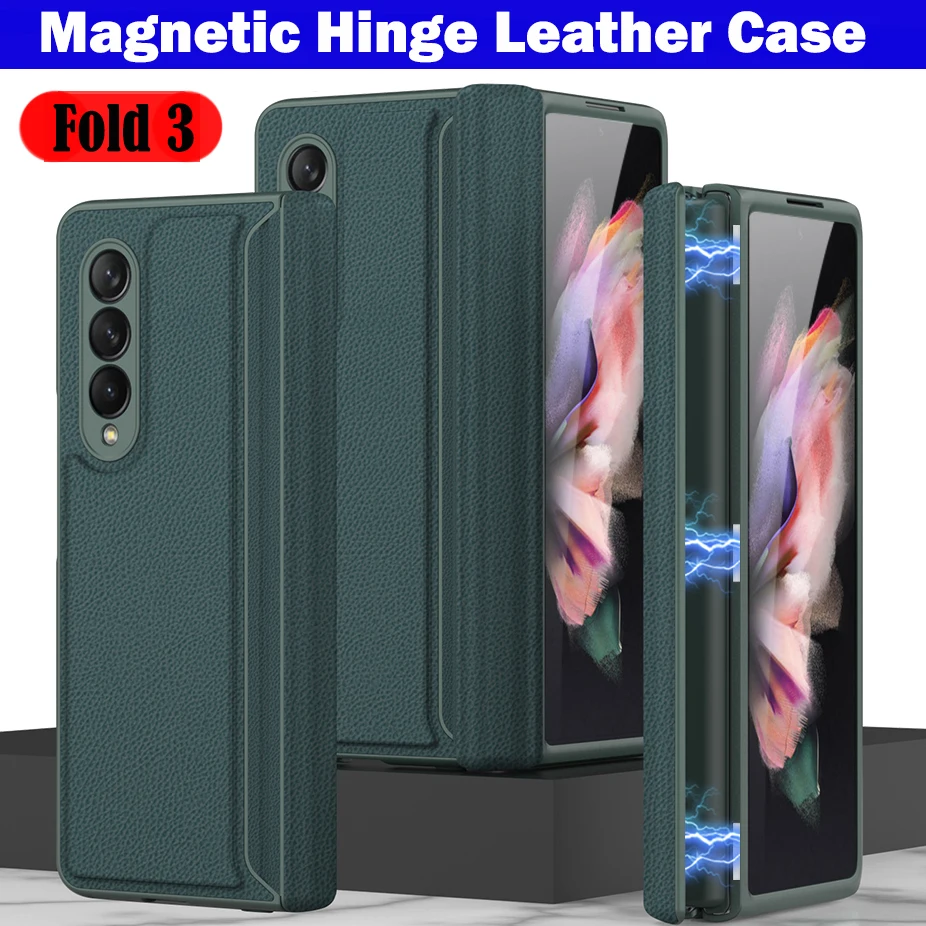 

360 Full Protection Capa for Samsung Galaxy Z Fold 3 5G Magnetic Hinge Case for Samsung Z Fold 3 Magnet Hinge Leather Phone Case