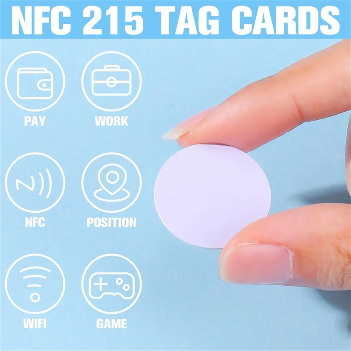 Фото AB45 80 шт. NFC-метки Ntag 215, круглые NFC-стикеры с чипом, перезаписываемые NFC-карты, NFC-метки с клейкой основой для устройств с поддержкой NFC №1