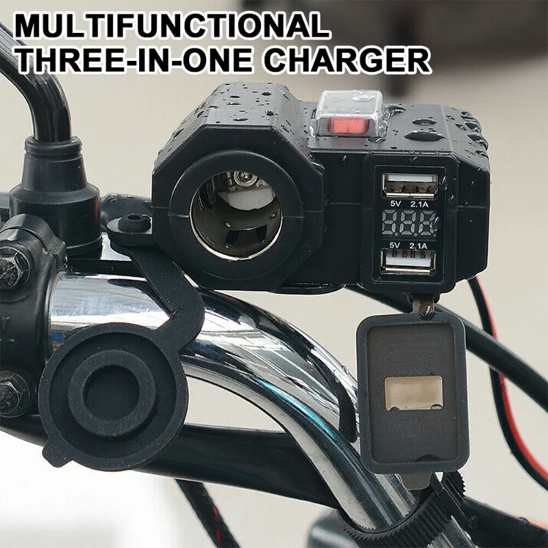 

12v Waterproof Motorcycle Cigarette Lighter Socket Power Adapter Dual USB Navigator Charger Portable Mobile Phone Charger