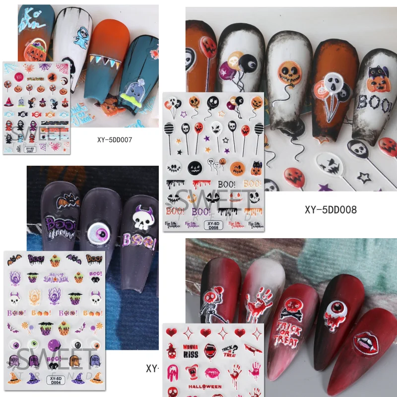 

1pcs Cartoon 5D Halloween Design Nail Stickers Ghost Balloon Pumpkin Skeleton Nail Art Decorations Slider Decals DIY Wholesale