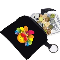 unisex canvas coin purse print feather pattern coin money card holder wallet keyring case organizer key storage pouch for kid