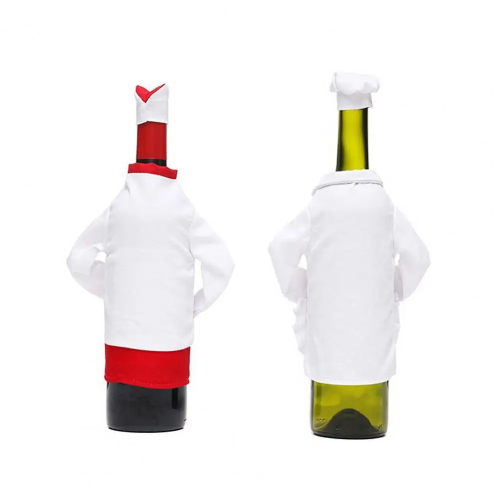 1 Set Christmas Bottle Cover  Lace   Christmas Bottle Bag Mini Chef Clothes Cap Wine Bottle Cover