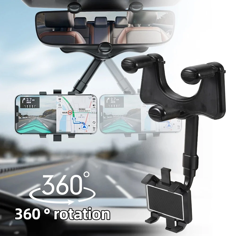 Version 360° Car Rearview Mirror Phone Holder Universal Mobile Phone Stand Telescopic Navigation Bracket Telephone Support