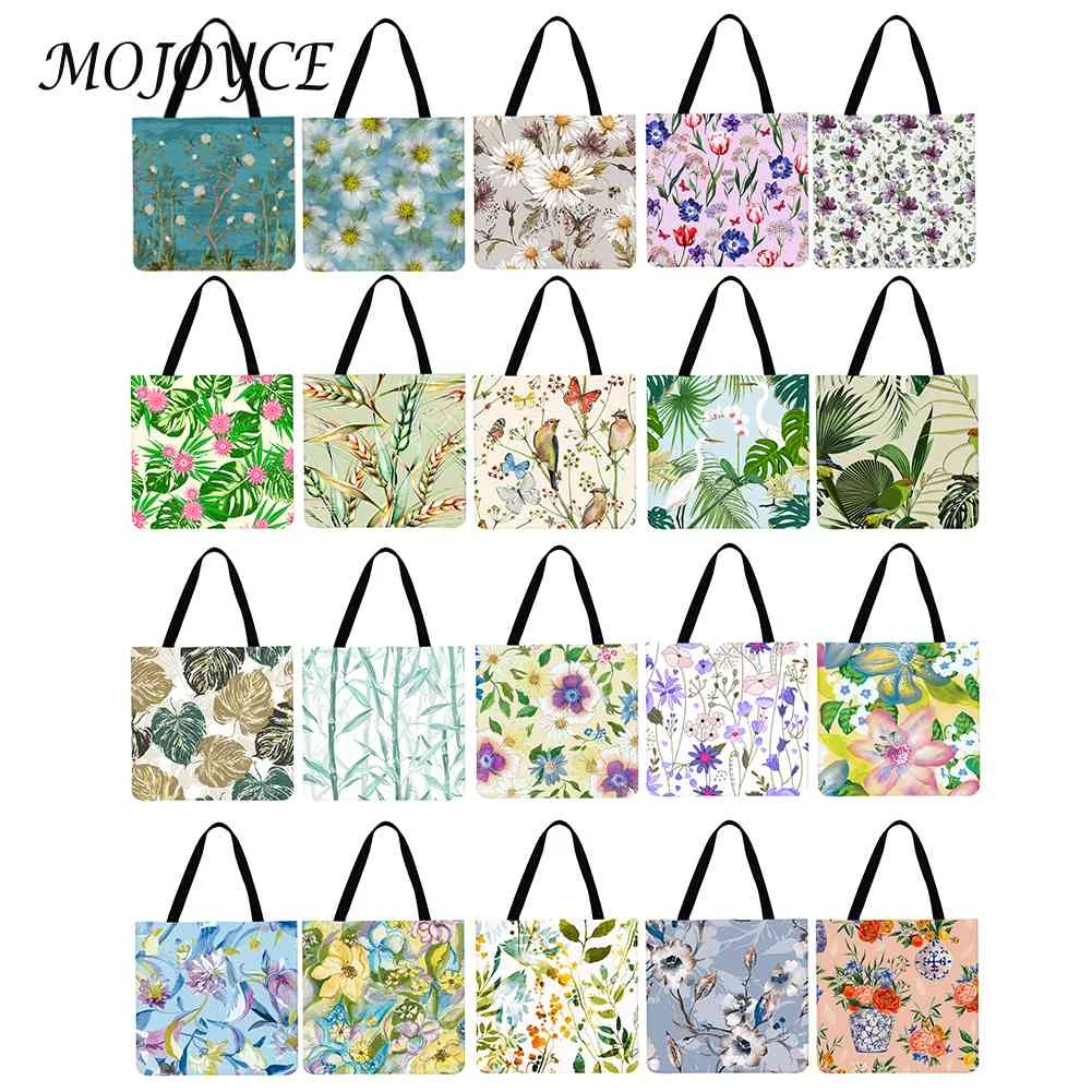 

Многоразовая женская сумка для покупок, тоут с принтом цветов и растений, Экологически чистая дамская сумочка на плечо