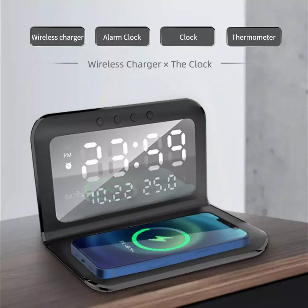 

NEW2023 15W Multi-function Wireless Chargers 3 In 1 LED Desktop Clock Charging Calendar Wireless Charger