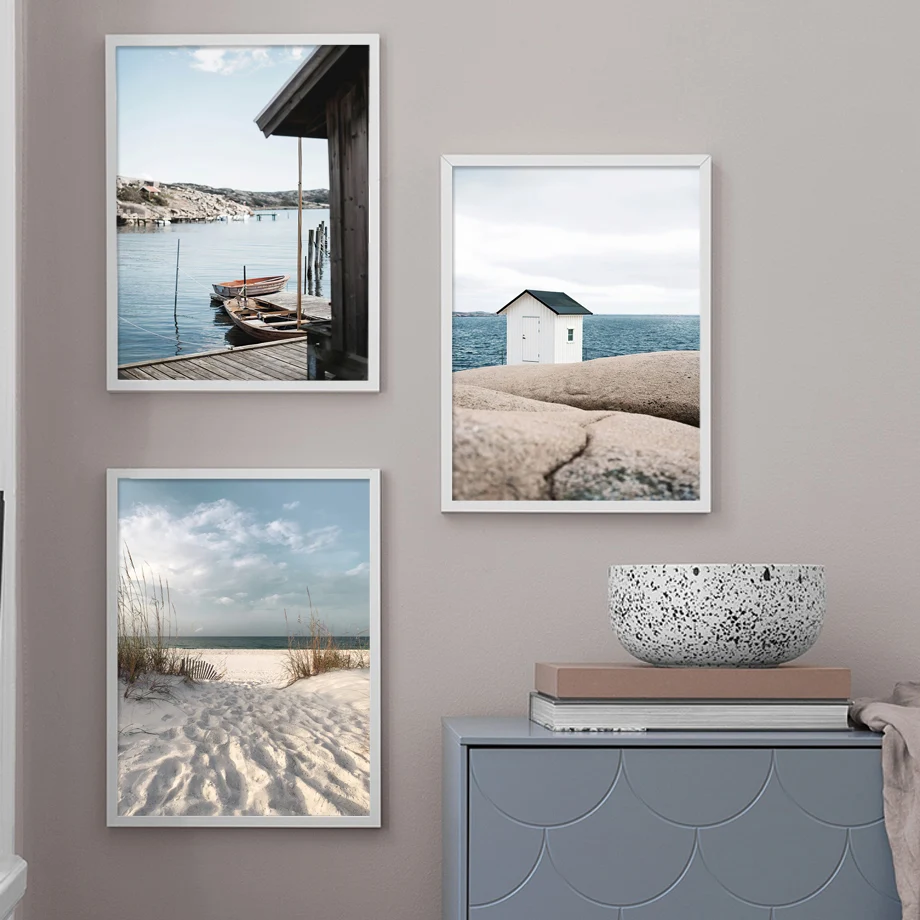 Скандинавский постер с изображением морского песка бежевого тростника травы