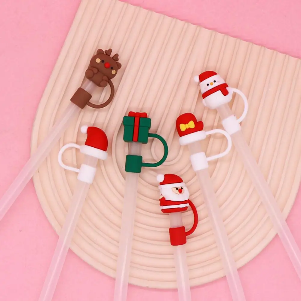 

Christmas Straw Covers Cute Santa Snowman Silicone Straw Home Cap Party Plug Cup Dust-proof Tips Reusable Cover Decor Z6F4
