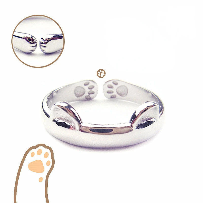 

2022 Fashion Personalized Opening Adjustable Cat Ear Ring Cute Pet Cute Animal Cat Paw Footprint Ring for Women Free Shipping