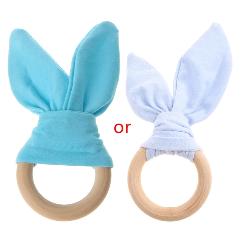 

Bunny Baby Wooden Teether Ring Infant Teething Nursing Soother Play Educational Toy for Newborn BPA Free
