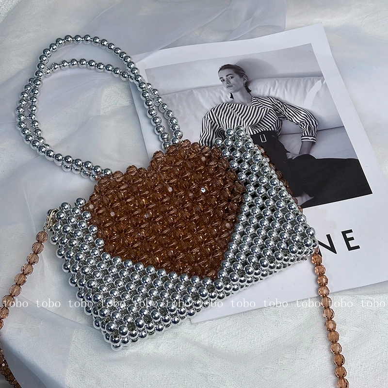 

Summer Beaded Clear Purse Handmade Shiny Woven Women's Bags Love Acrylic Beads Handbags Clear Purses Handbags Clear Bags