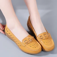 flat shoes women luxury hollow breathable genuine leather womens loafers 2022 trend autumn designer casual comfort soft slip on