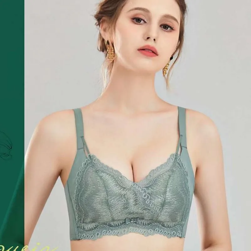 

Size 32/34/36/38A Thickened Sexy Lace Bra Without Steel Ring, Small Bra with Gathered Bra To Prevent Slipping