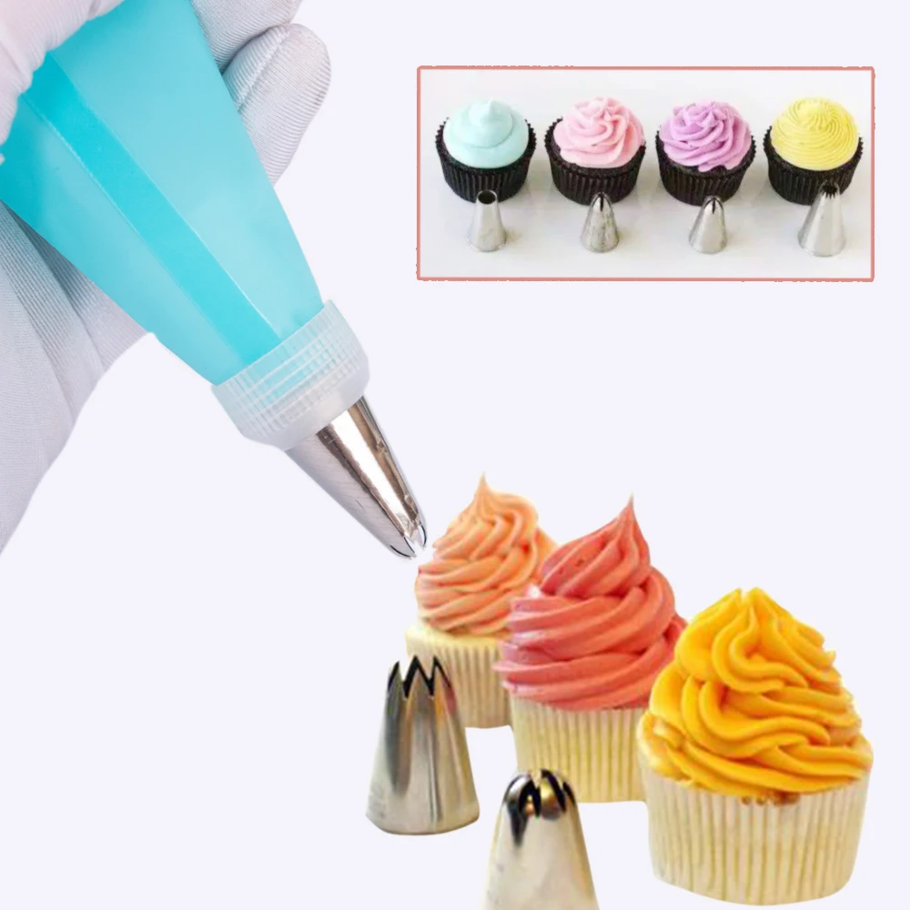

26pcs/8pcs Silicone Pastry Bag Tips Kitchen DIY Icing Cream Reusable Pastry Bags Nozzle Set Stainless Cake Decorating Tools