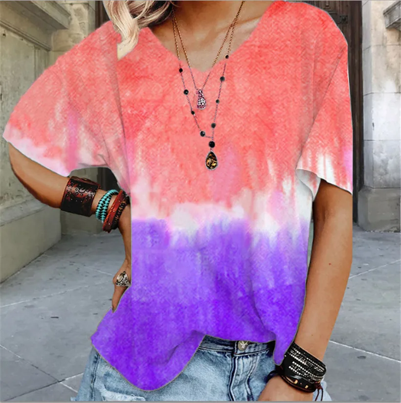 

2023 Women's Summer New Gradient Printing Loose T-shirt Top Fashion Casual Commuter All-match Bottoming Shirt Female and Lady
