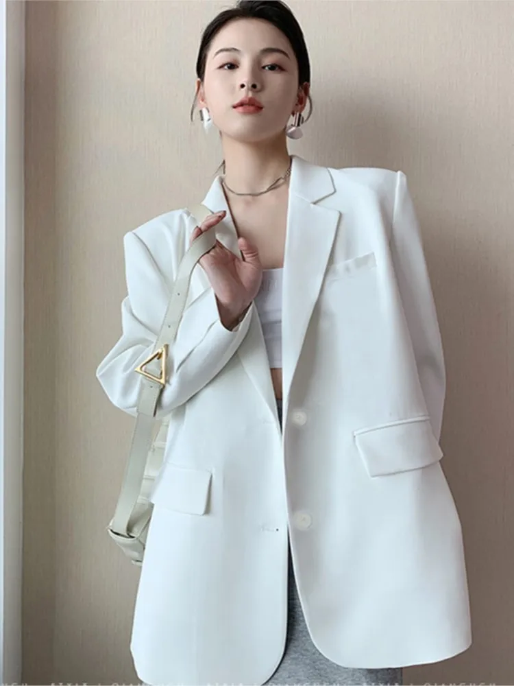 

Korean Women's White Blazer Office Lady Business Suit Jacket 2022 New Autumn Casual Single Breasted Coat Clothes