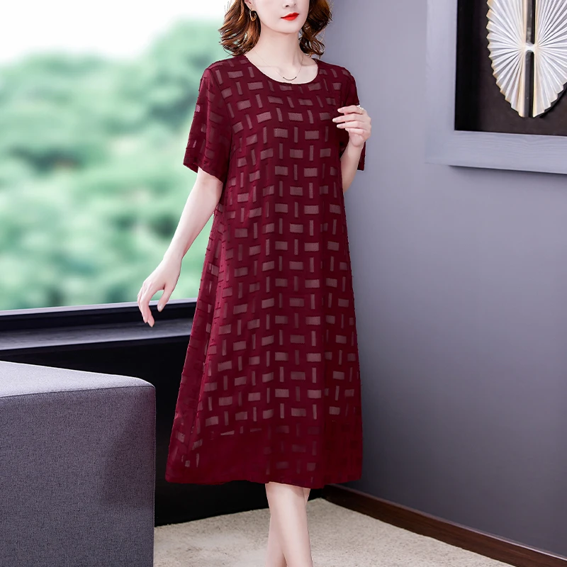 

Women Red Plaid Slik Fashion Light Midi Dress Summer New Elegant Bodycon Casual Dress 2023 Black Korean Vintage Hepburn Vestidos