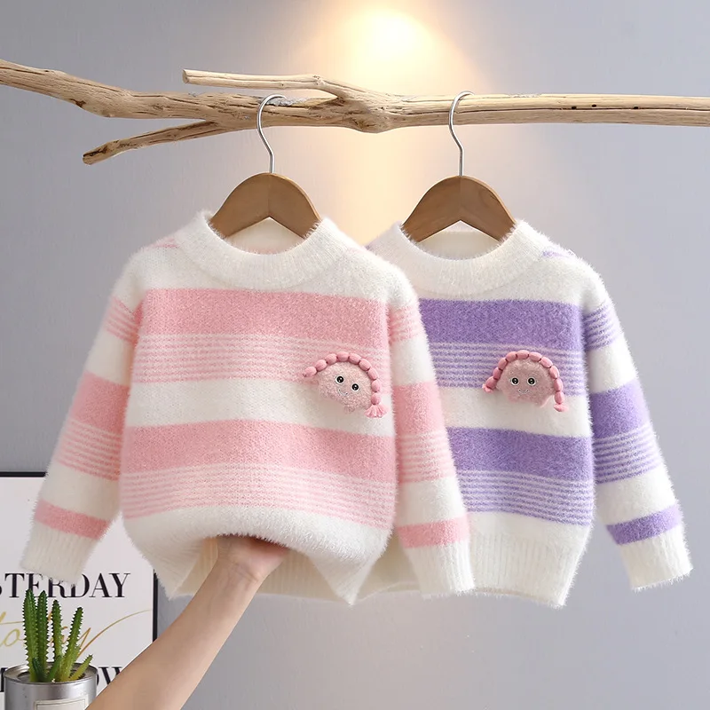 Свитера для девочек весна-осень 2024 детская шерстяная трикотажная одежда топы