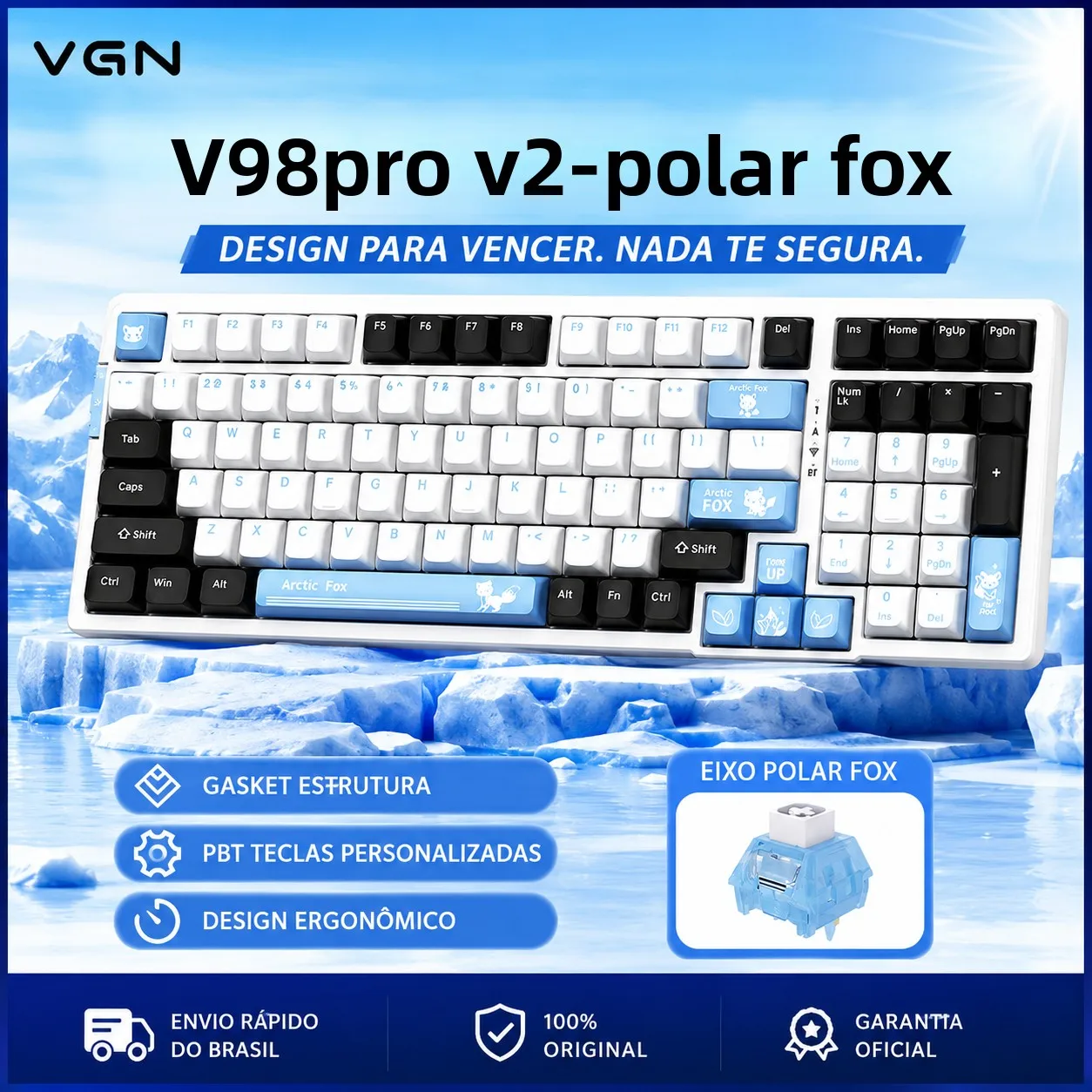 Фото Беспроводная механическая игровая клавиатура VGN V98pro V3 с тремя режимами подключения, Bluetooth, бесшумная офисная клавиатура, подарок для мужчин и женщин №1