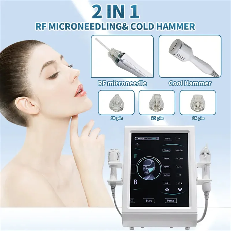 

2 in 1 Fractional RF Microneedling Machine With Ice Hammer Shrink Pores Acne Treatment Stretch Marks Remover Micro-needle Device