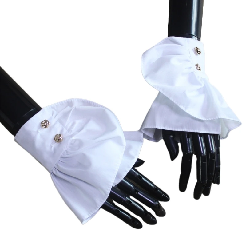 

Pleated Ruffle Cuffs White Color Wrist Cuffs Cosplay Wrist Ornaments for Girls